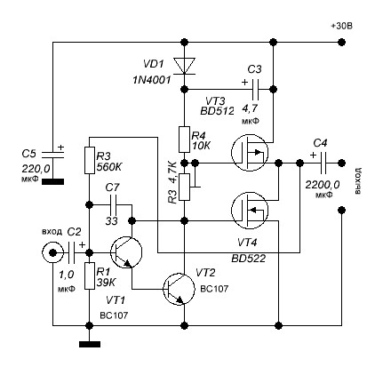 DIY Microphone preamplifier with one transistor. Schematic and Komitart LAY6.