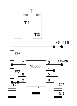 Схема генератора на микросхеме NE555