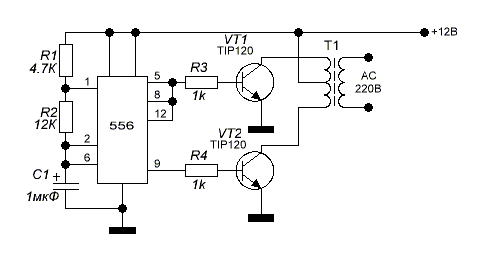 Простой самодельный инвертор напряжения 12-220В на двух транзисторах