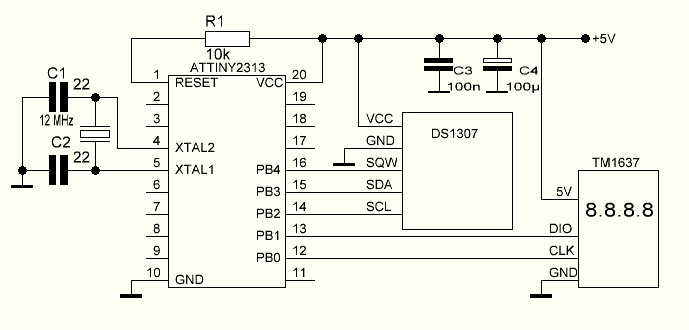 Часы реального времени ds1307 схема